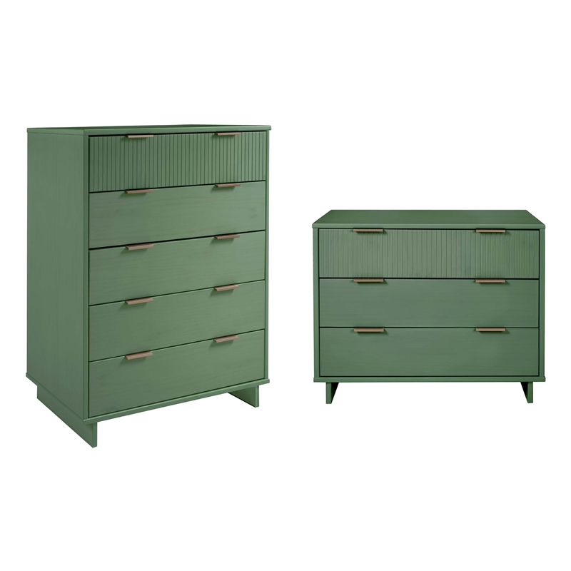 2-Piece Granville Solid Wood Tall Chest and Standard Dresser Set in Sage Green