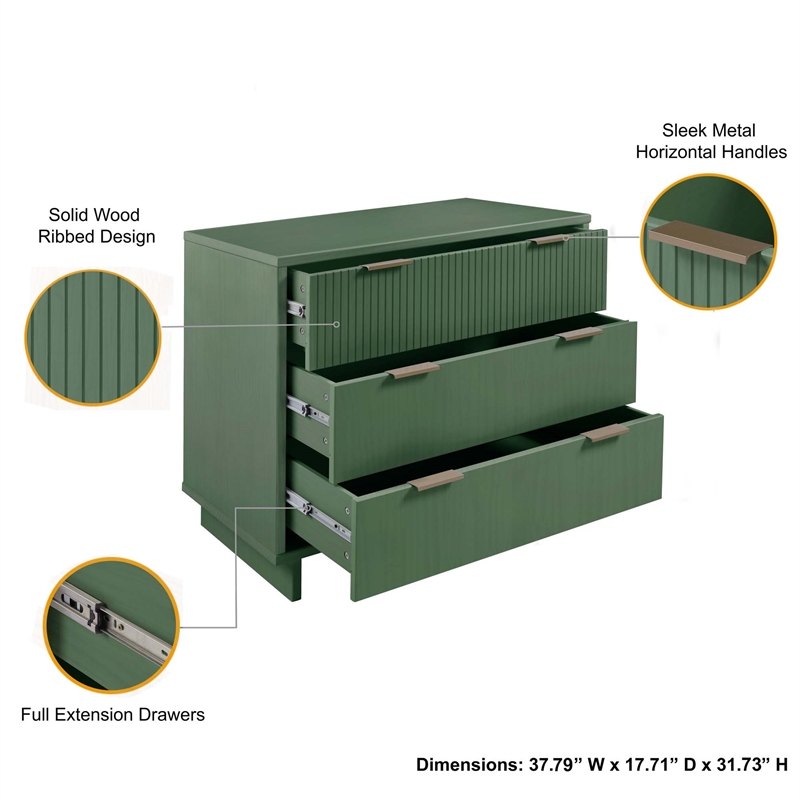 2-Piece Granville Solid Wood Tall Chest and Standard Dresser Set in Sage Green
