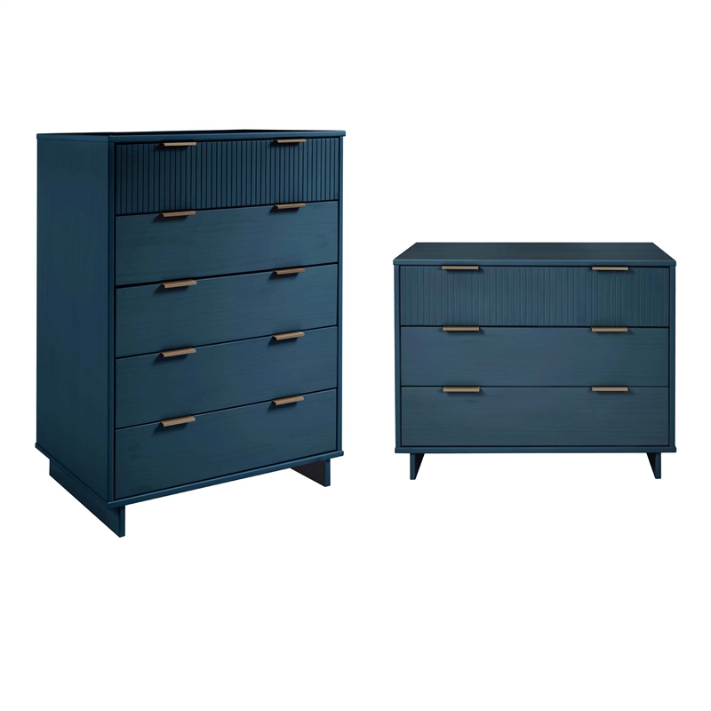 2-Piece Granville Solid Wood Tall Chest and Standard Dresser Set in Blue