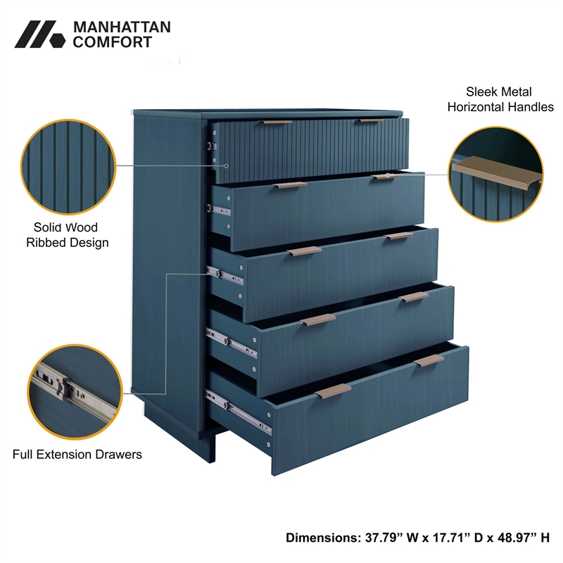 2-Piece Granville Solid Wood Tall Chest and Standard Dresser Set in Blue