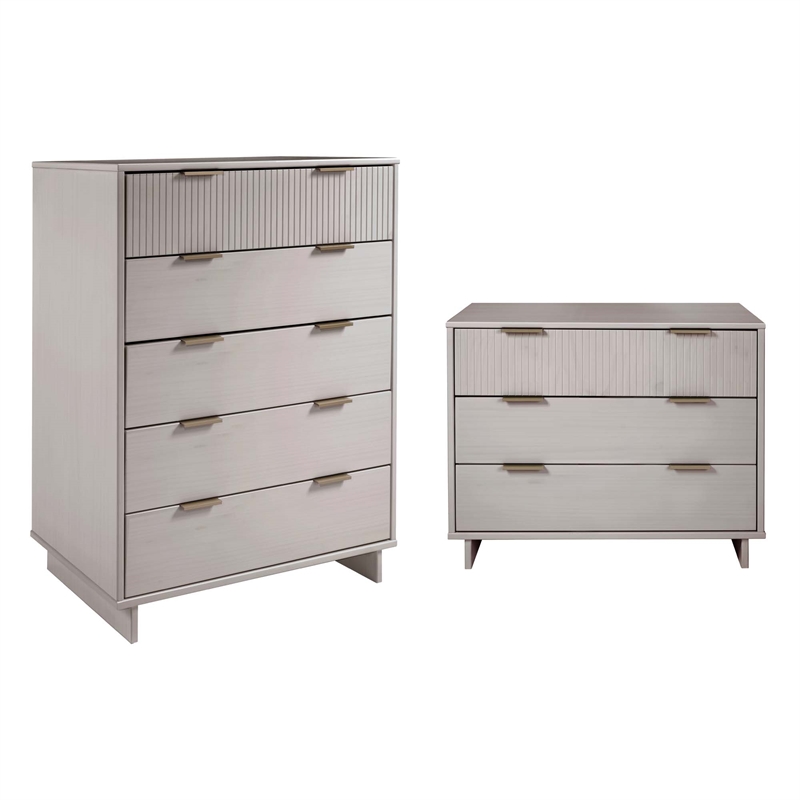 2-Piece Granville Solid Wood Tall Chest and Standard Dresser Set in Light Grey