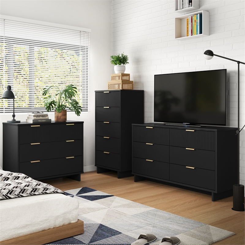 3-Piece Granville Solid Wood Tall Narrow Chest Double Dresser & Standard Dresser