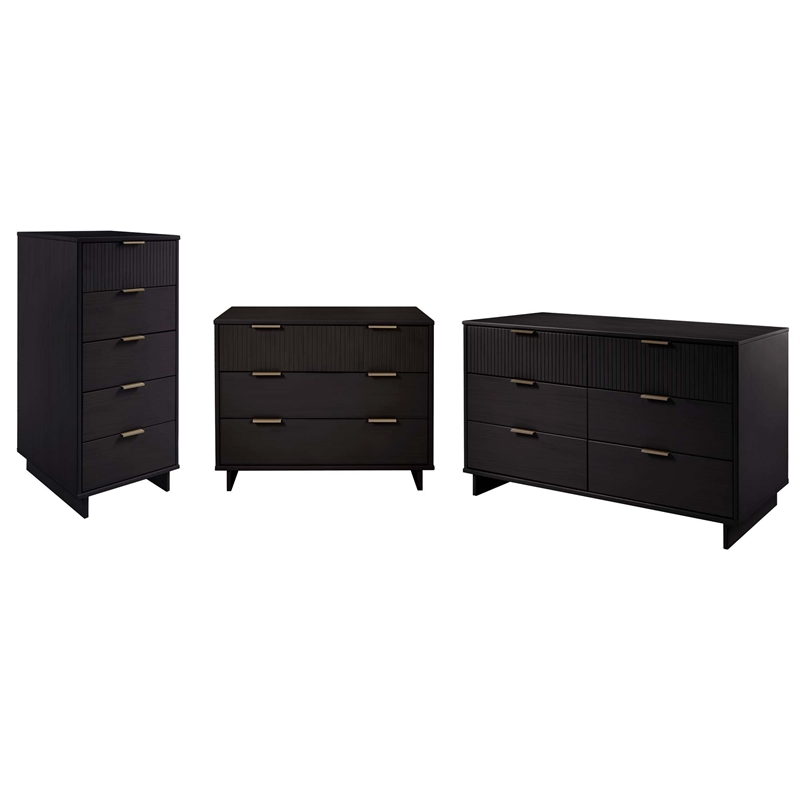 3-Piece Granville Solid Wood Tall Narrow Chest Double Dresser & Standard Dresser
