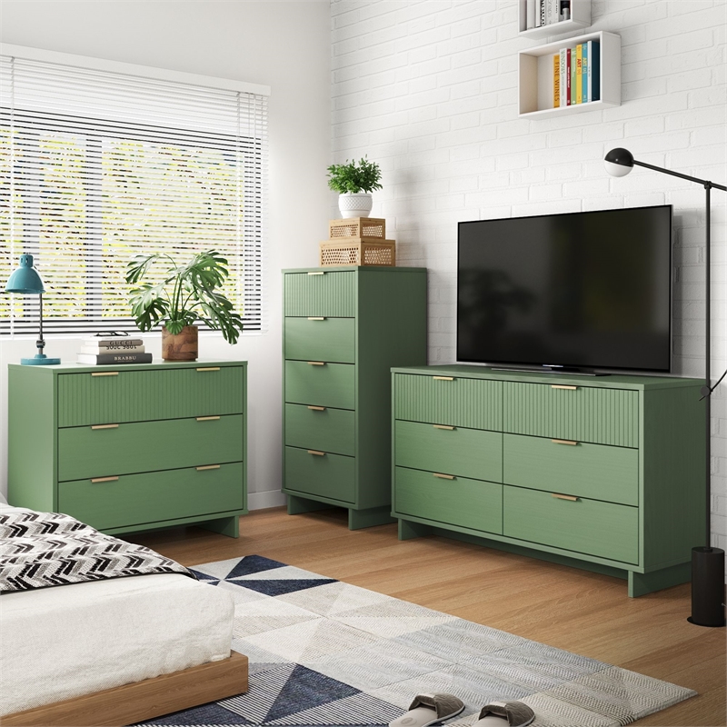 3-Piece Granville Solid Wood Tall Narrow Chest Double Dresser & Standard Dresser