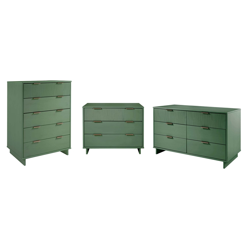 3-Piece Granville Solid Wood Tall Narrow Chest Double Dresser & Standard Dresser