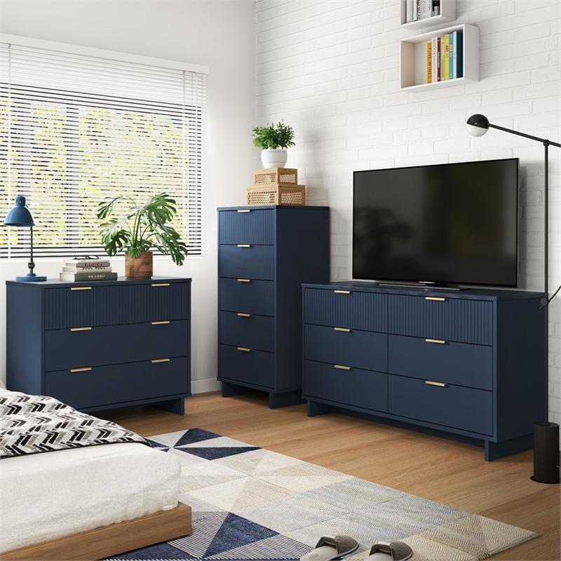 3-Piece Granville Solid Wood Tall Narrow Chest Double Dresser & Standard Dresser