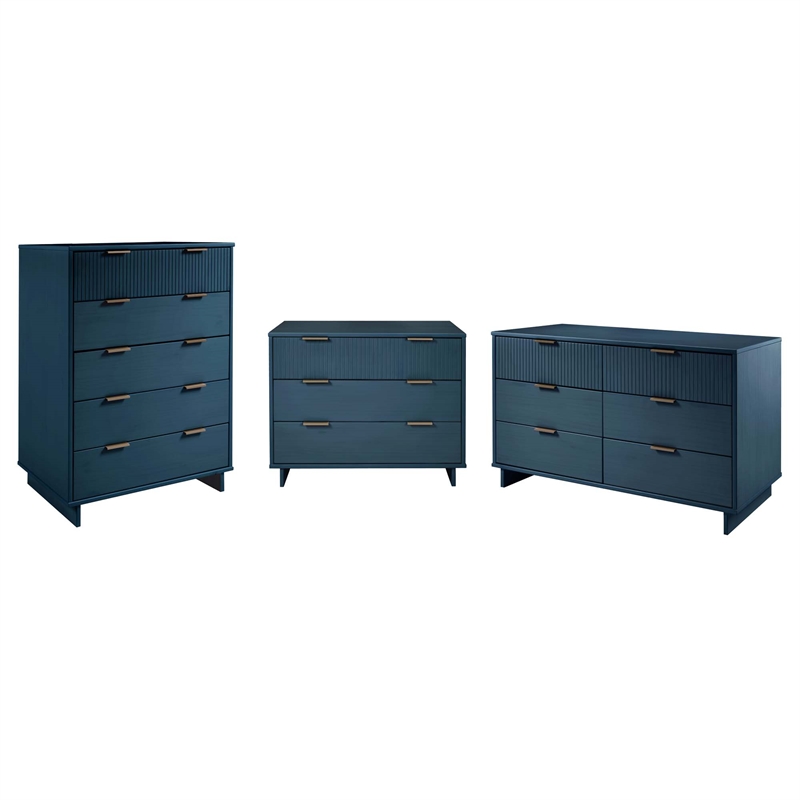 3-Piece Granville Solid Wood Tall Narrow Chest Double Dresser & Standard Dresser