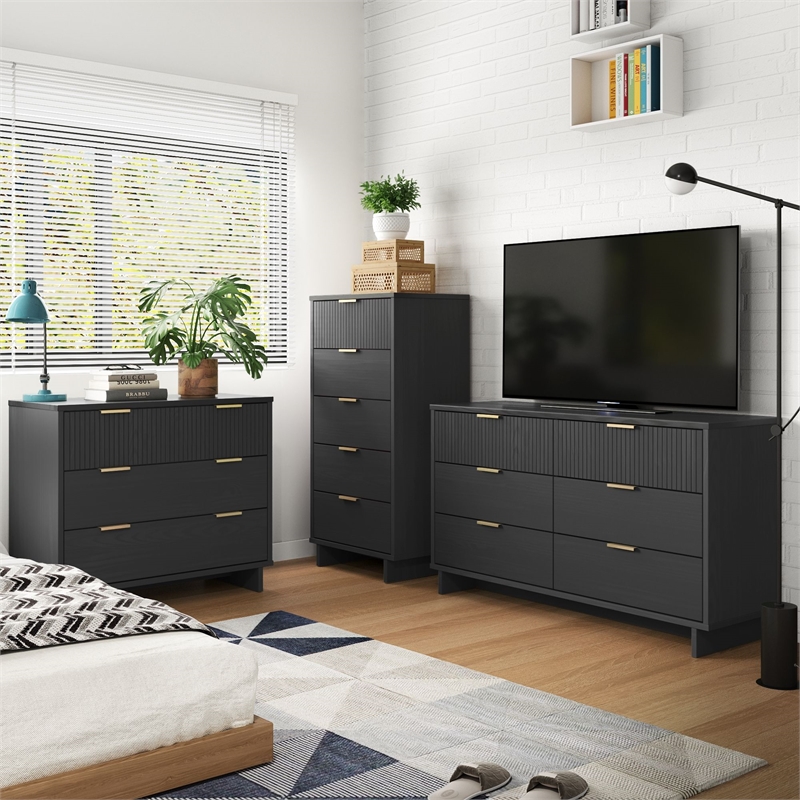 3-Piece Granville Solid Wood Tall Narrow Chest Double Dresser & Standard Dresser