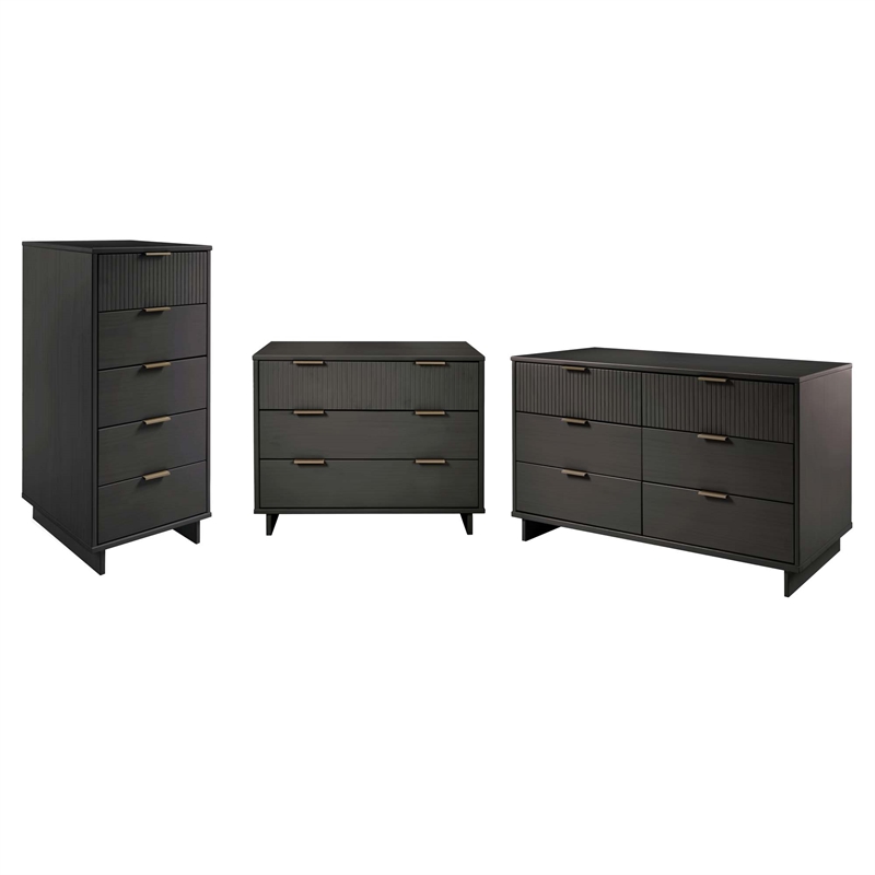 3-Piece Granville Solid Wood Tall Narrow Chest Double Dresser & Standard Dresser