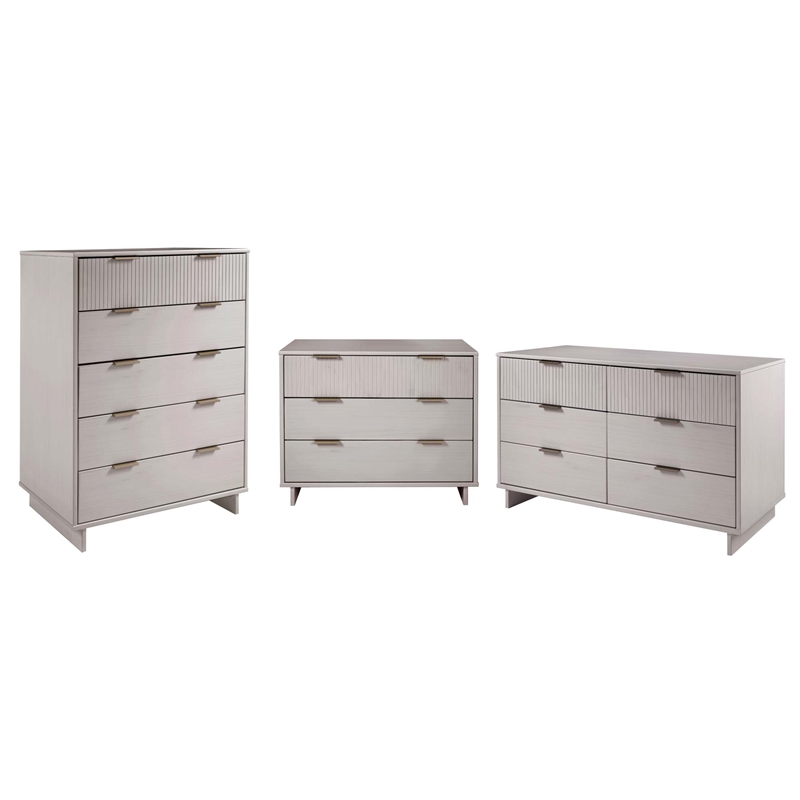 3-Piece Granville Solid Wood Tall Narrow Chest Double Dresser & Standard Dresser