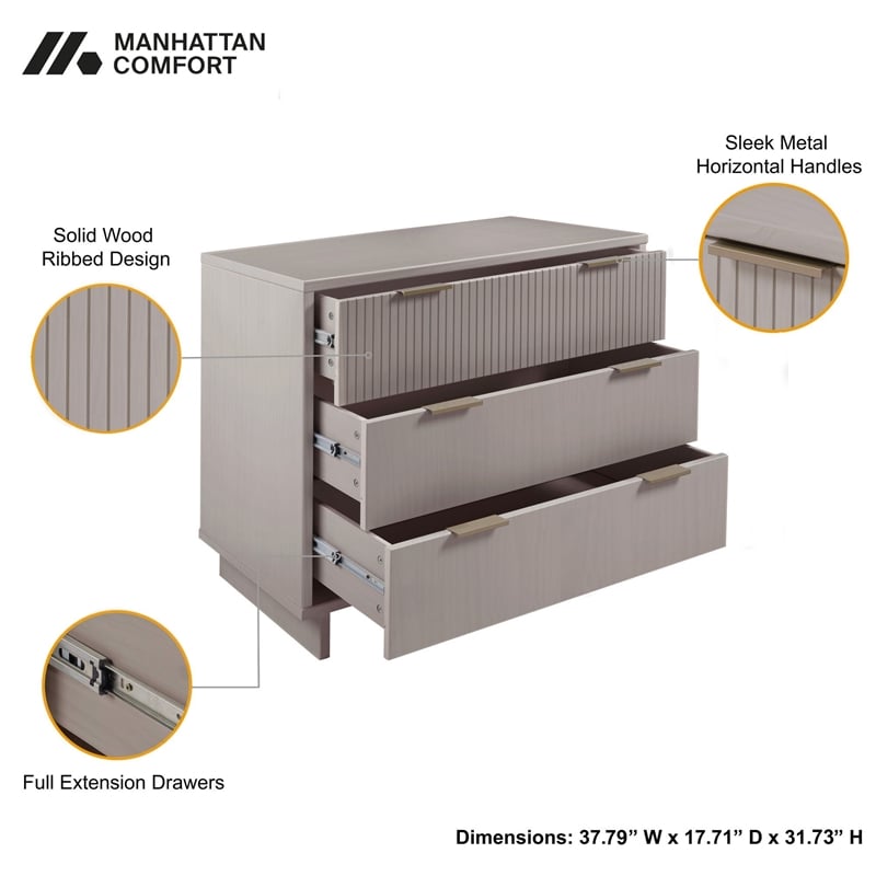 3-Piece Granville Solid Wood Tall Narrow Chest Double Dresser & Standard Dresser