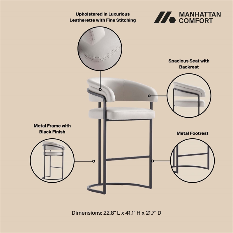 Manhattan Comfort Augusta Barstool with Metal Base in Light Gray - Set of 2