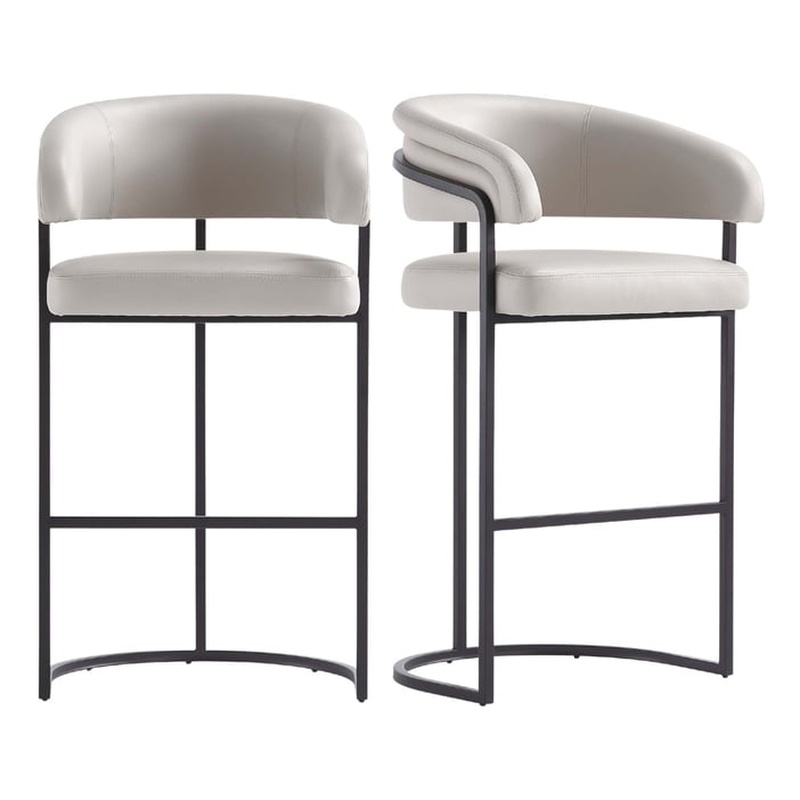Manhattan Comfort Augusta Barstool with Metal Base in Light Gray - Set of 2