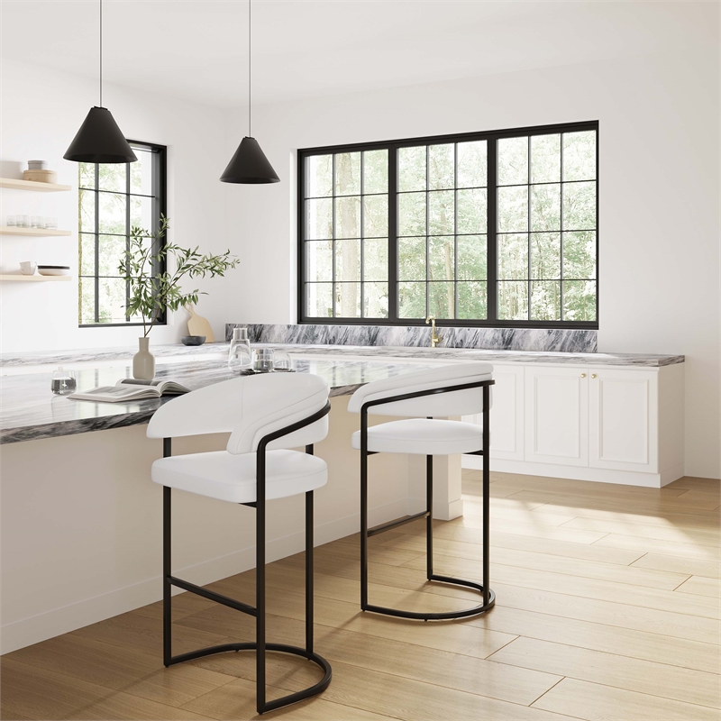 Manhattan Comfort Augusta Barstool with Metal Frame in White - Set of 2