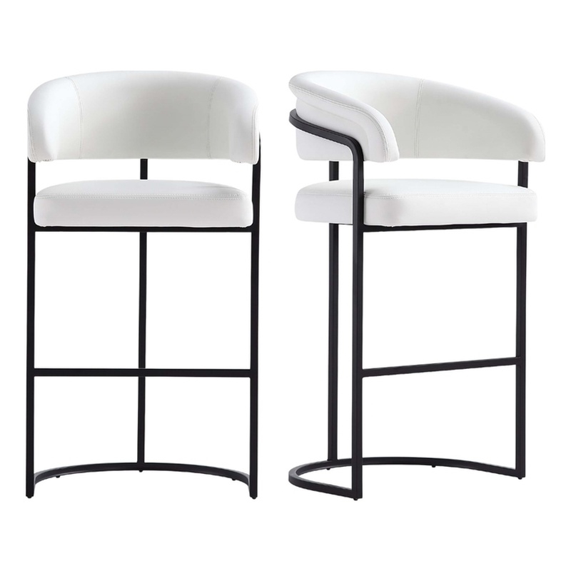 Manhattan Comfort Augusta Barstool with Metal Frame in White - Set of 2