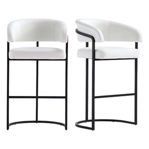 Manhattan Comfort Augusta Barstool with Metal Frame in White - Set of 2