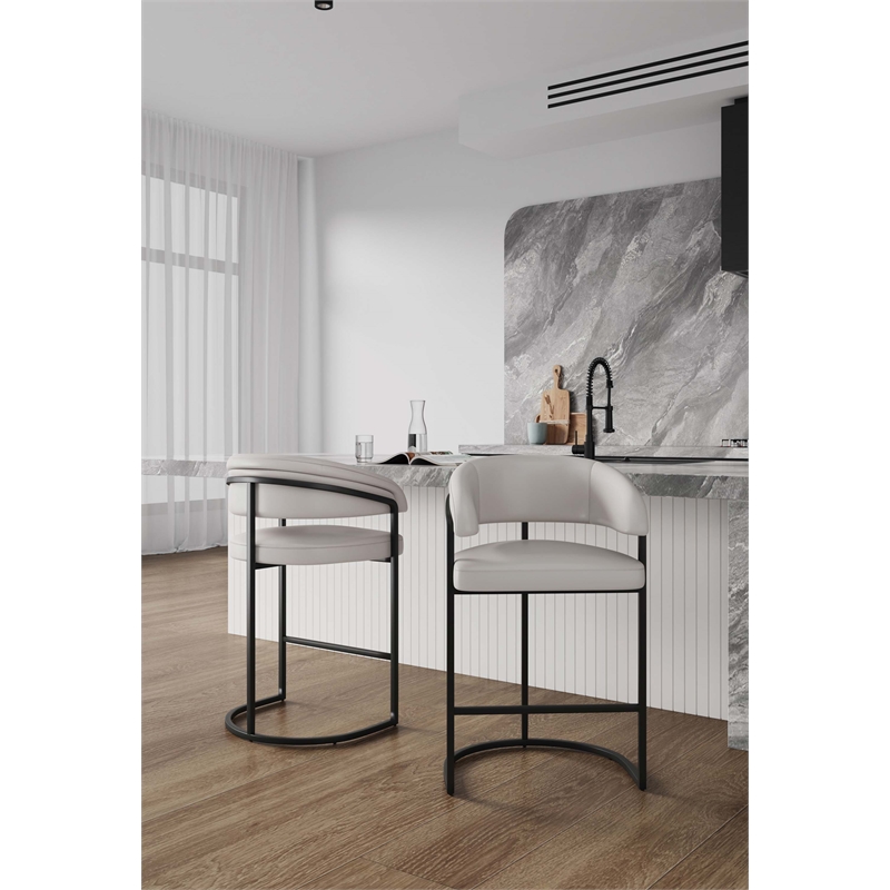 Manhattan Comfort Augusta Counter Stool with Metal Base in Light Gray - Set of 2