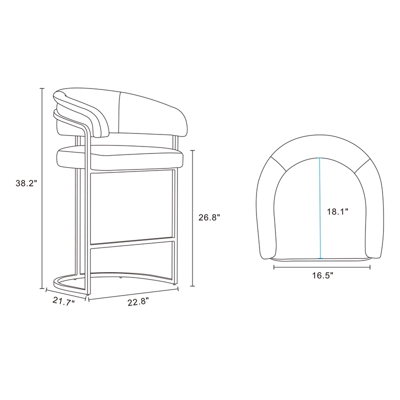 Manhattan Comfort Augusta Counter Stool with Metal Base in Light Gray - Set of 2