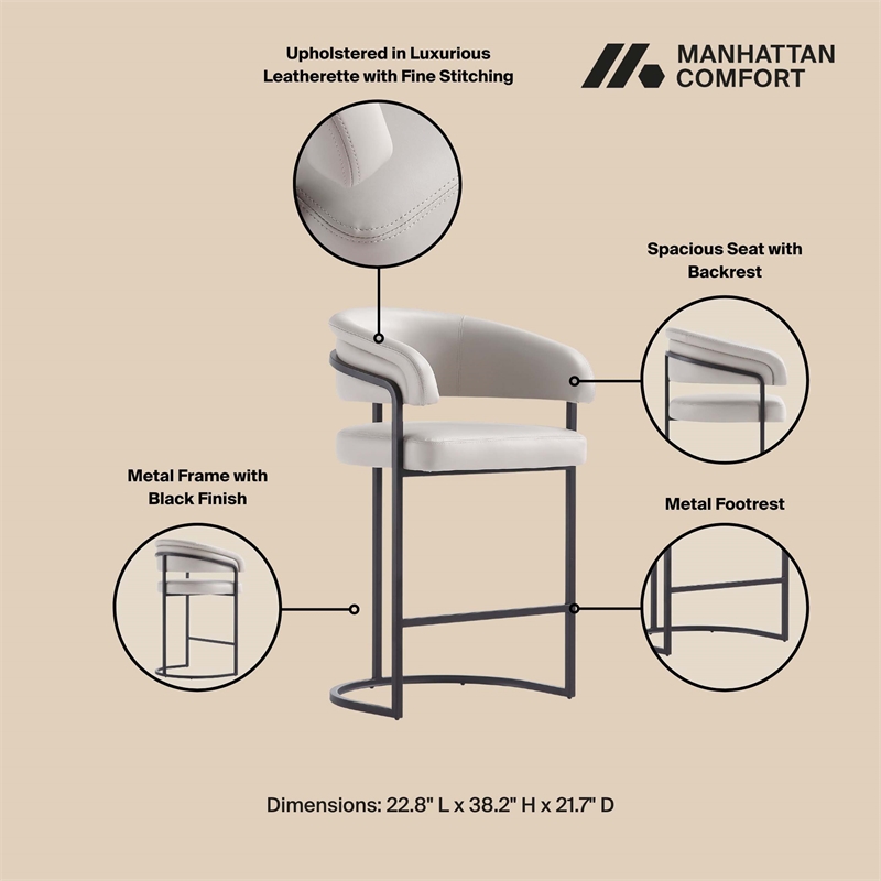 Manhattan Comfort Augusta Counter Stool with Metal Base in Light Gray - Set of 2