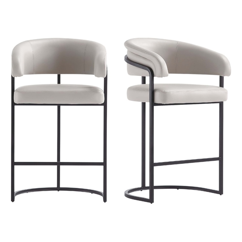 Manhattan Comfort Augusta Counter Stool with Metal Base in Light Gray - Set of 2