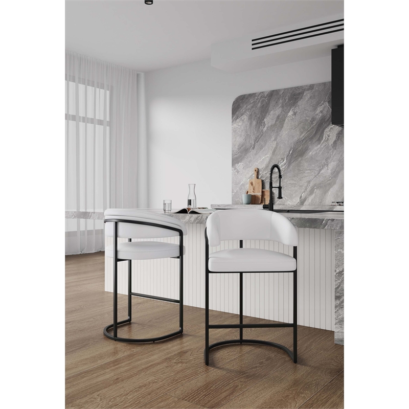 Manhattan Comfort Augusta Counter Stool with Metal Base in White - Set of 2