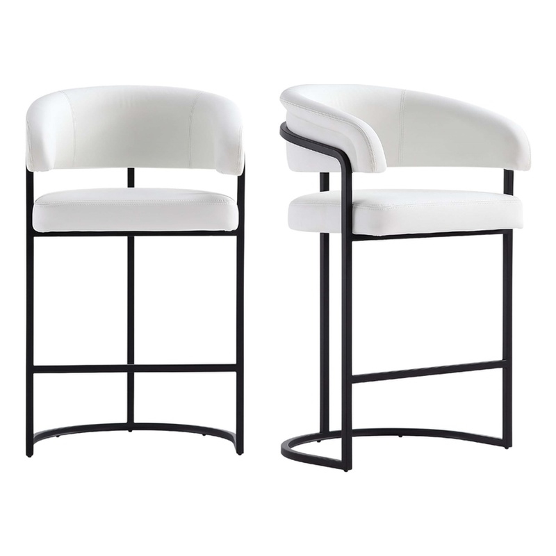 Manhattan Comfort Augusta Counter Stool with Metal Base in White - Set of 2