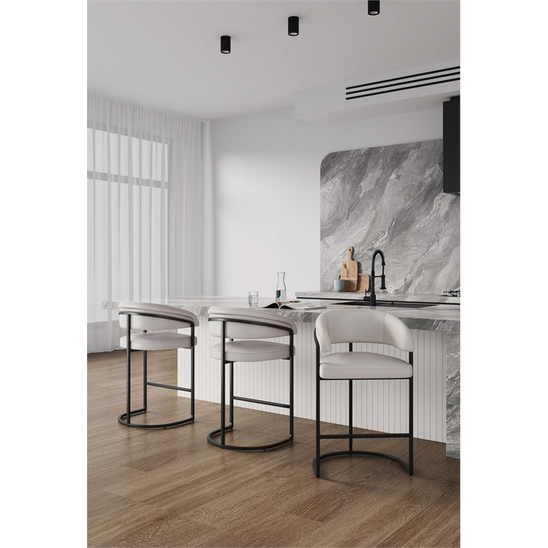 Manhattan Comfort Augusta Counter Stool with Metal Base in Light Gray - Set of 3