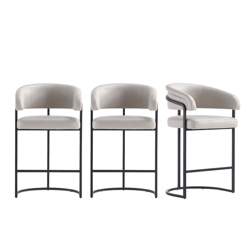 Manhattan Comfort Augusta Counter Stool with Metal Base in Light Gray - Set of 3