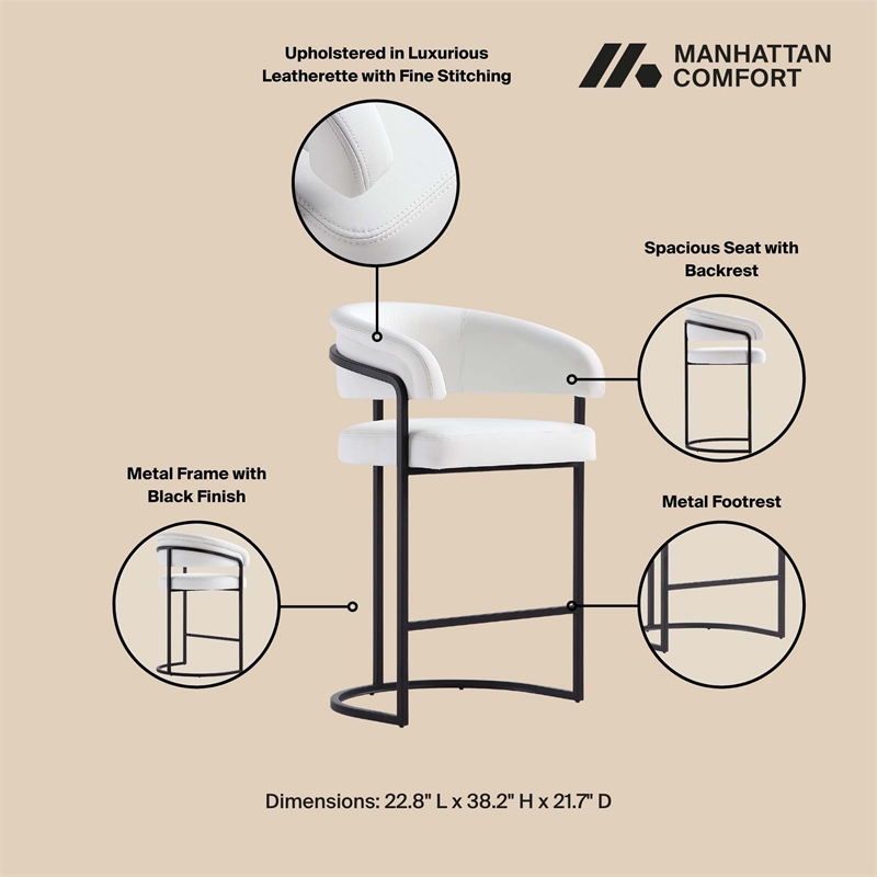 Manhattan Comfort Augusta Counter Stool with Metal Base in White - Set of 3