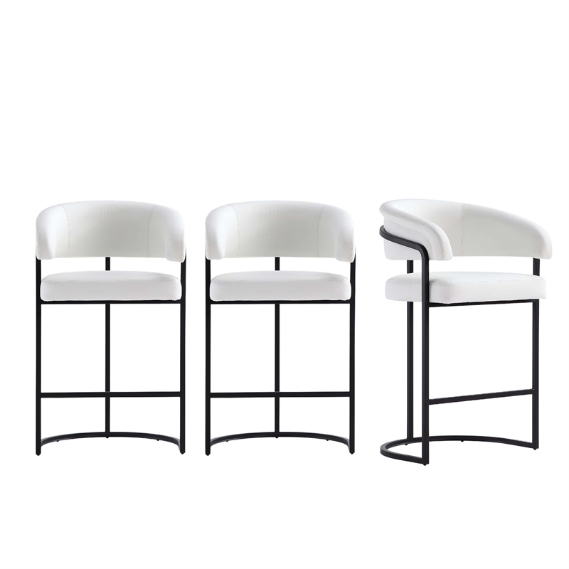 Manhattan Comfort Augusta Counter Stool with Metal Base in White - Set of 3