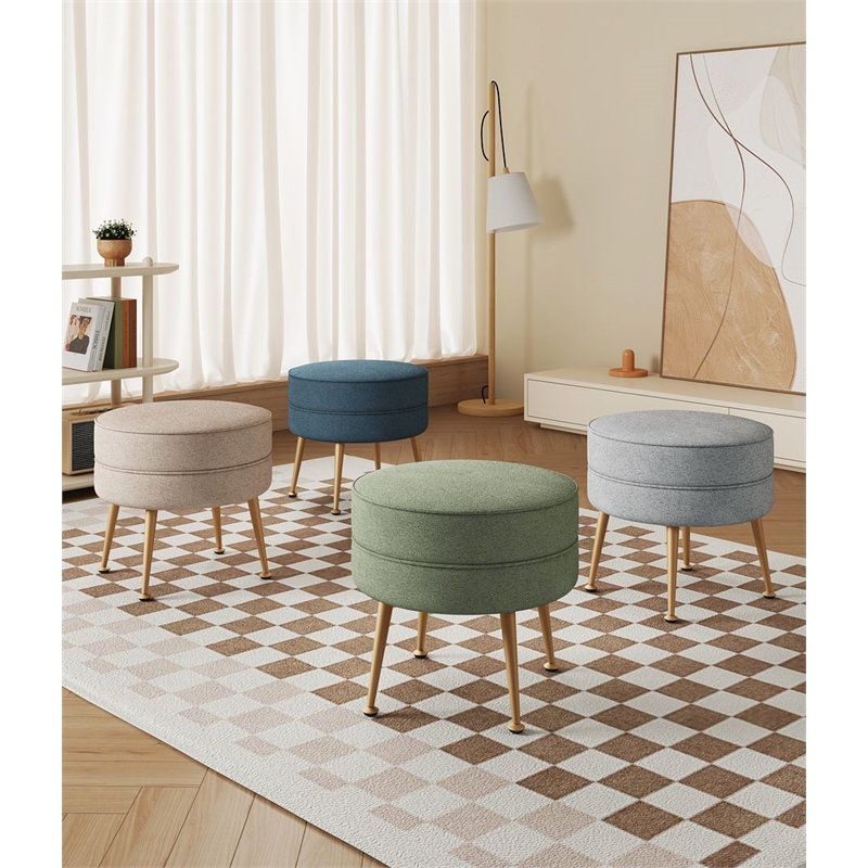 Bailey Woven Polyester & Solid Wood Ottoman - Multi-Color - Gold Feet- Set of 4