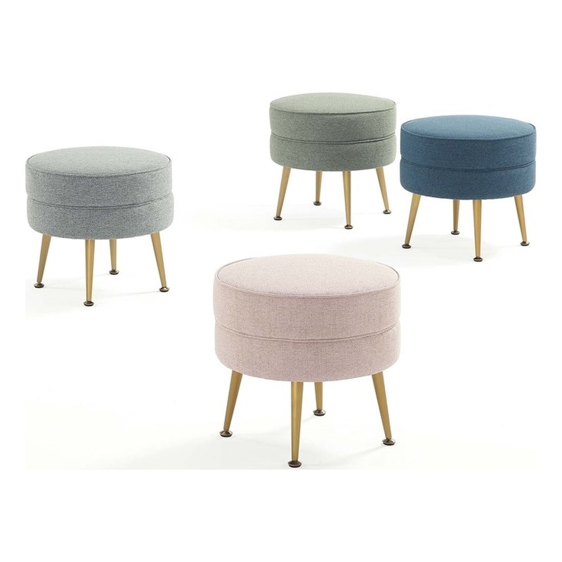 Bailey Woven Polyester & Solid Wood Ottoman - Multi-Color - Gold Feet- Set of 4