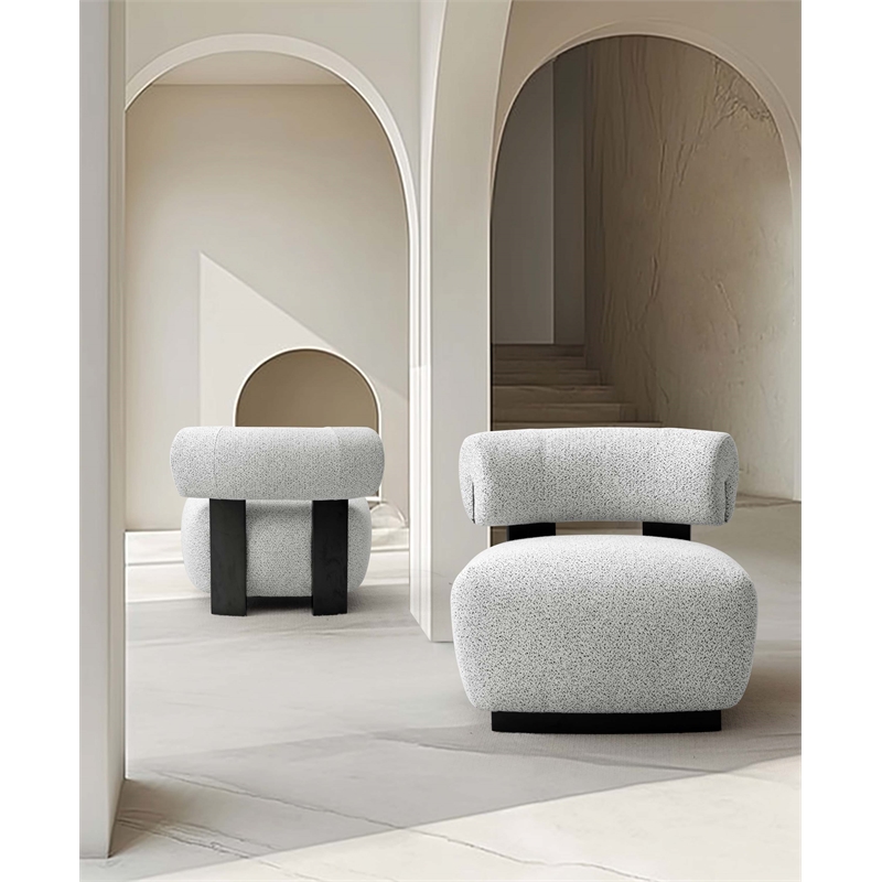 Bartow Woven Fabric Solid Wood Accent Chair in Ivory & Black - Set of 2