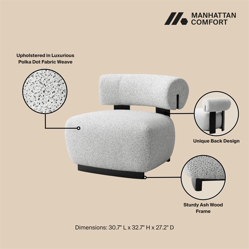 Bartow Woven Fabric Solid Wood Accent Chair in Ivory & Black - Set of 2