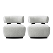 Bartow Woven Fabric Solid Wood Accent Chair in Ivory & Black - Set of 2