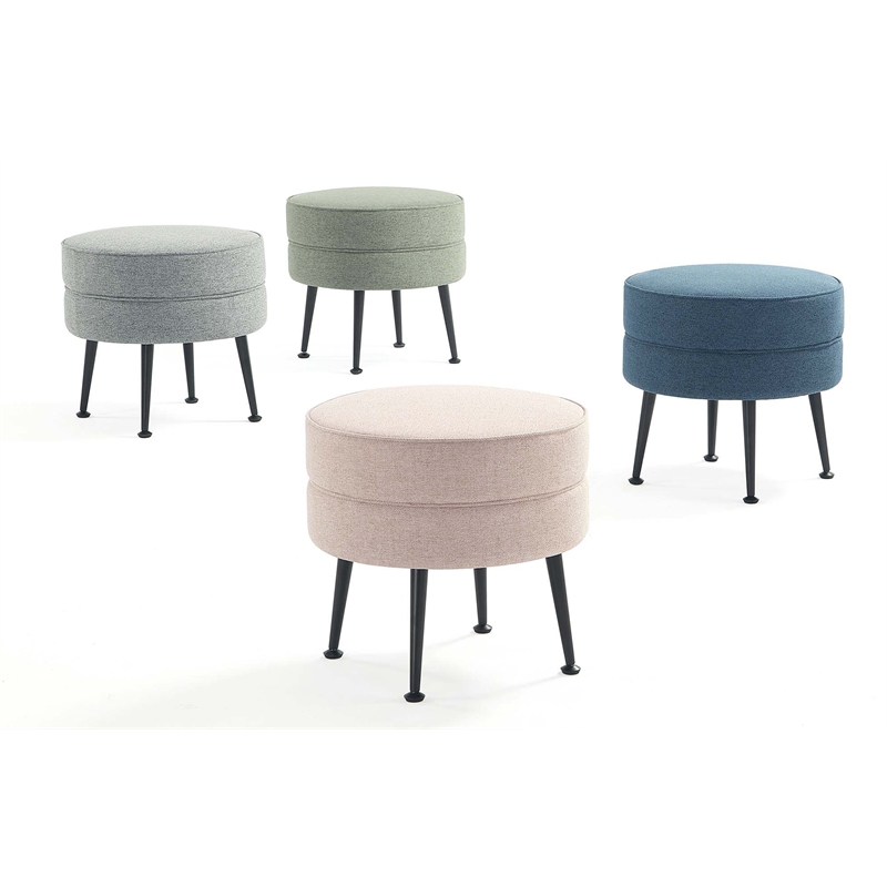 Bailey Woven Polyester & Solid Wood Ottoman - Multi-Color - Black Feet- Set of 4