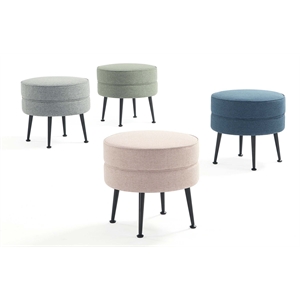 Bailey Woven Polyester & Solid Wood Ottoman - Multi-Color - Black Feet- Set of 4