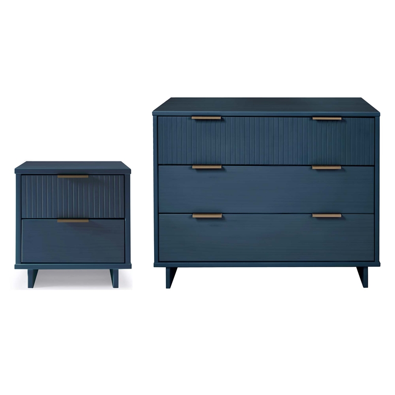 2-Piece Granville Standard Dresser & Nightstand Set-Solid Wood in Midnight Blue