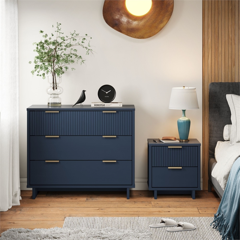 2-Piece Granville Standard Dresser & Nightstand Set-Solid Wood in Midnight Blue