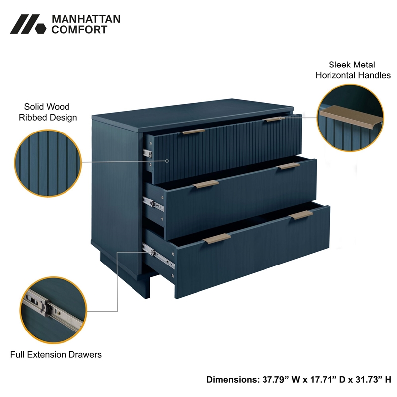2-Piece Granville Standard Dresser & Nightstand Set-Solid Wood in Midnight Blue