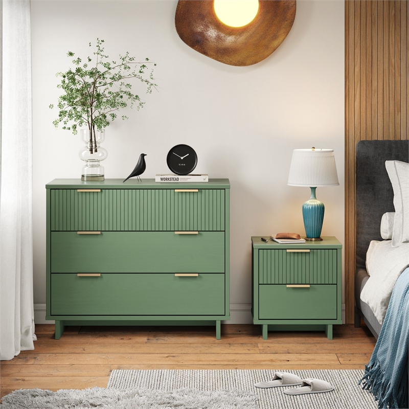 2-Piece Granville Standard Dresser and Nightstand Set - Solid Wood in Sage Green