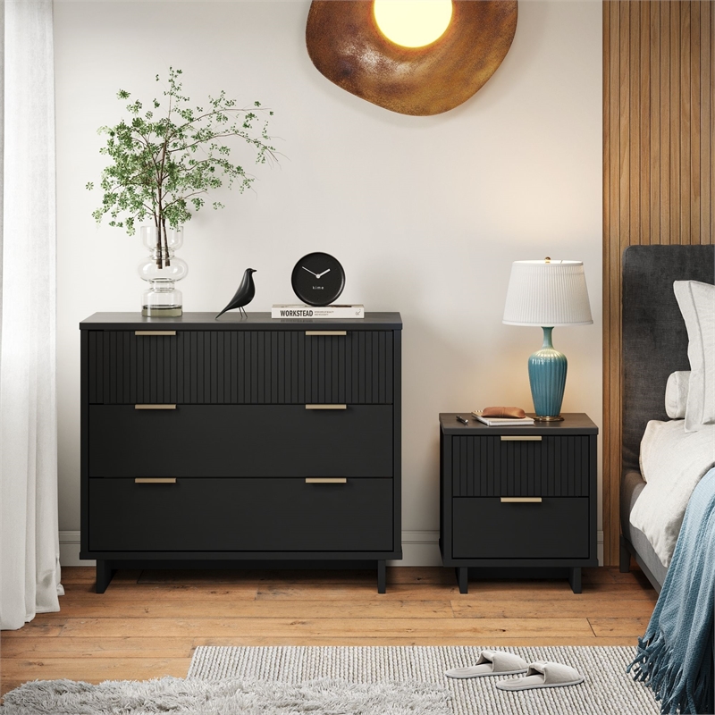 2-Piece Granville Standard Dresser and Nightstand Set - Solid Wood in Black