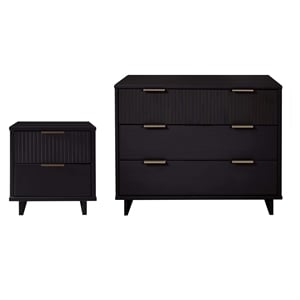 2-Piece Granville Standard Dresser and Nightstand Set - Solid Wood in Black