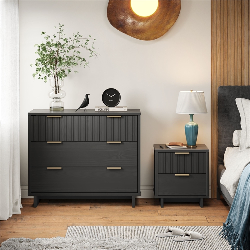 2-Piece Granville Standard Dresser and Nightstand Set - Solid Wood in Dark Gray