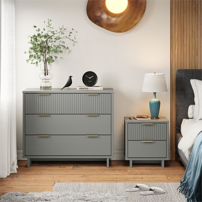 2-Piece Granville Standard Dresser and Nightstand Set - Solid Wood in Light Gray