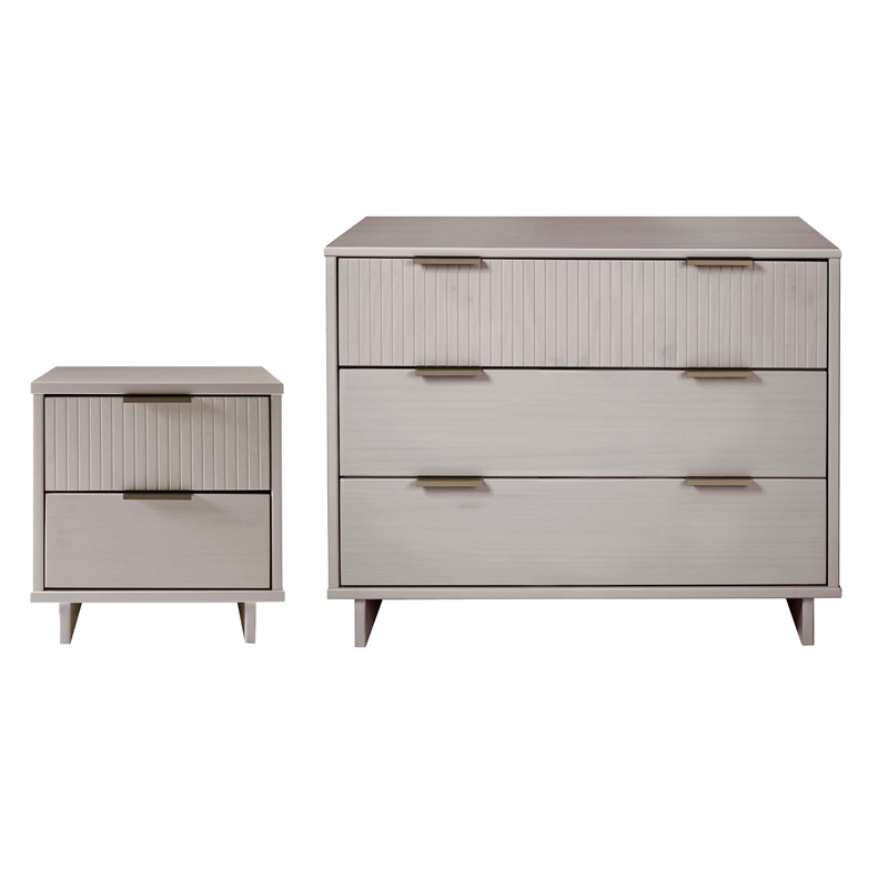 2-Piece Granville Standard Dresser and Nightstand Set - Solid Wood in Light Gray