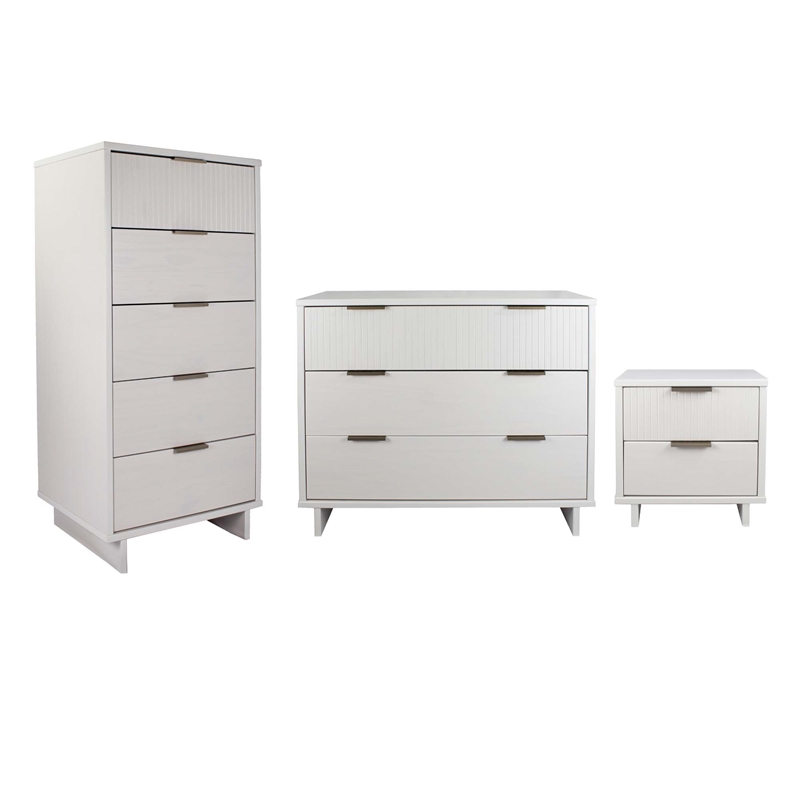 3-Piece Granville Solid Wood Dresser Chest and Nightstand Set in White