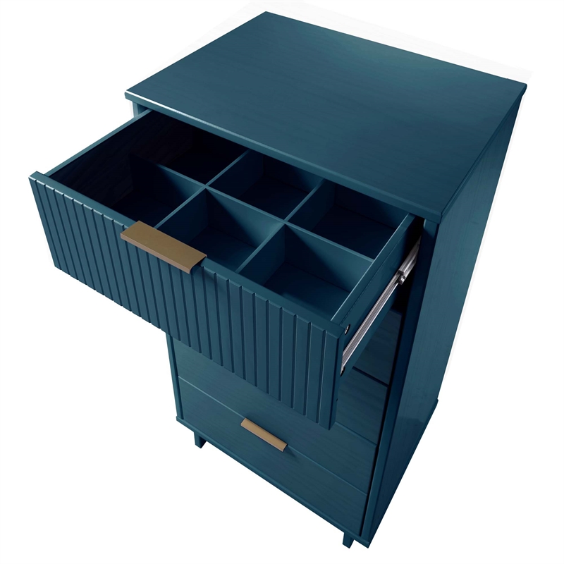 3-Piece Granville Solid Wood Dresser Chest and Nightstand Set in Midnight Blue
