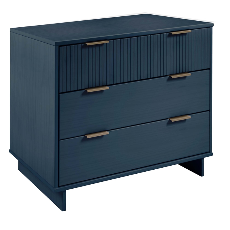 3-Piece Granville Solid Wood Dresser Chest and Nightstand Set in Midnight Blue