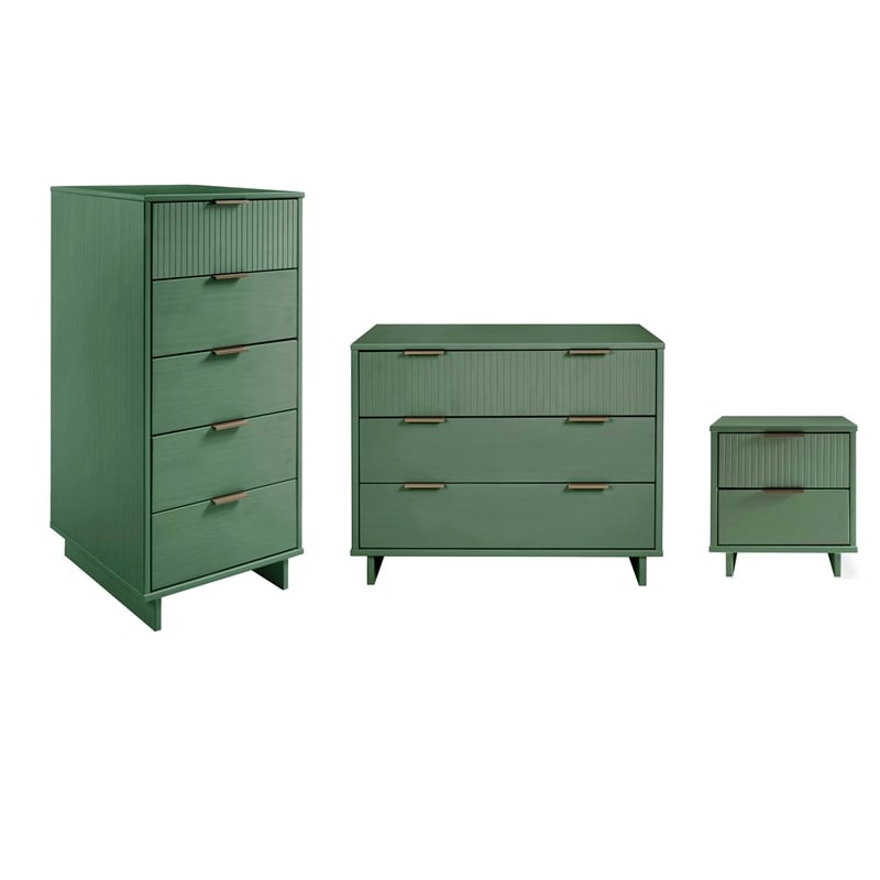 3-Piece Granville Solid Wood Dresser Chest and Nightstand Set in Sage Green
